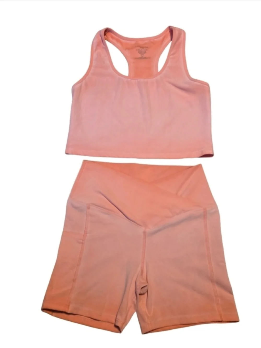 EVCR Evolution and Creation Matching Set L Coral Biker Shorts Crop Top